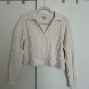 Aritzia Sunday Best cropped cable knit collared sweater